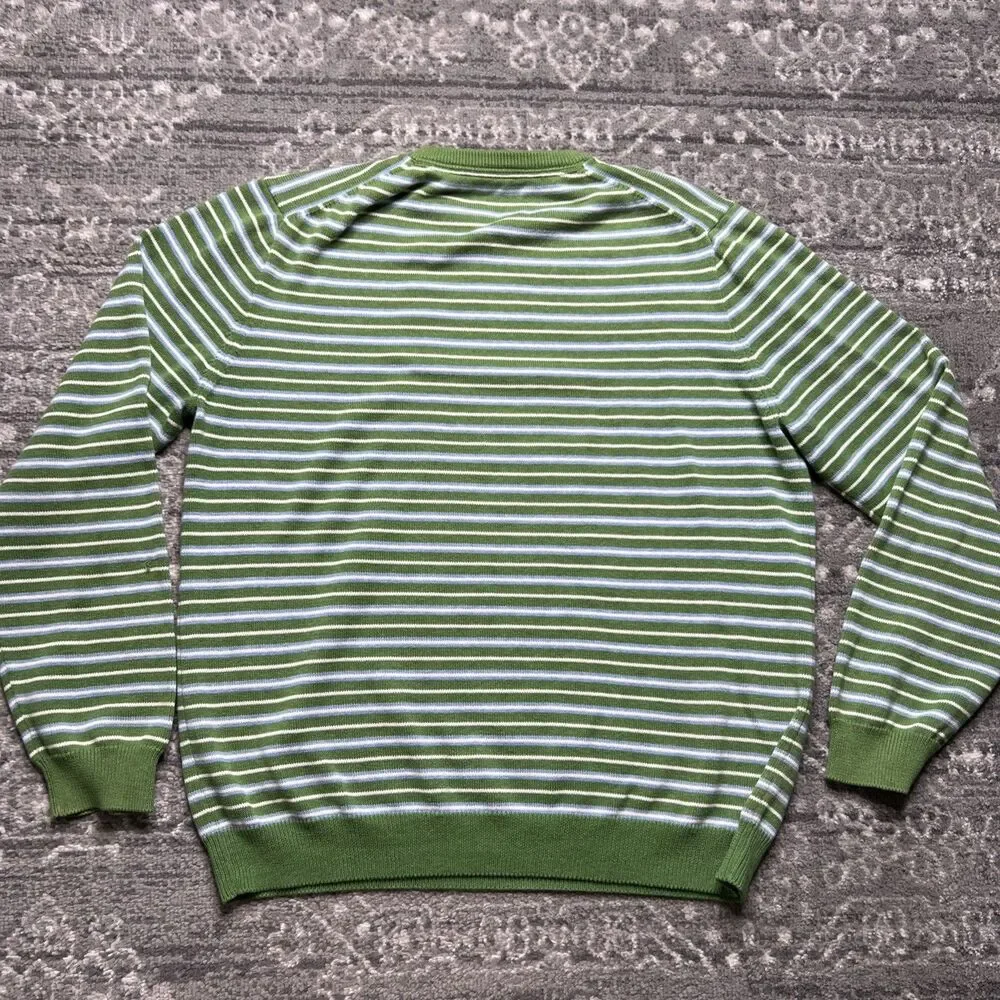 J Crew Vintage Mens Pullover Sweater Large Green Stripe Crew  Academia Preppy